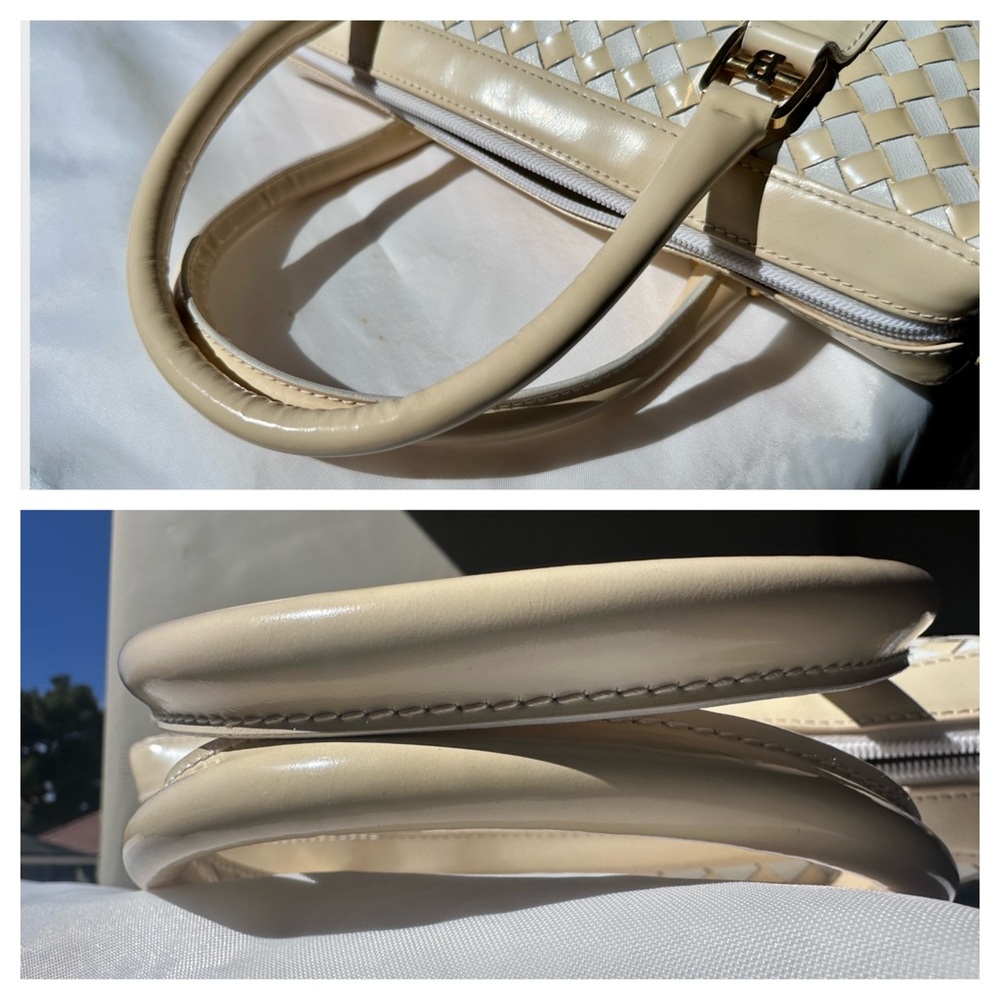 BALLY Woven Leather Satchel Cream Ivory Top Handle Italy - Picture 7 of 13